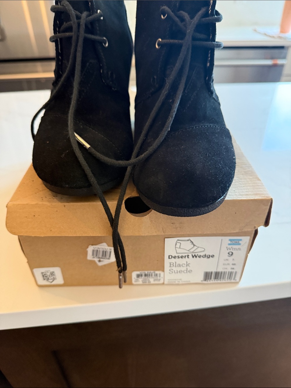 Toms Black Suede Desert Wedge Ankle Boot